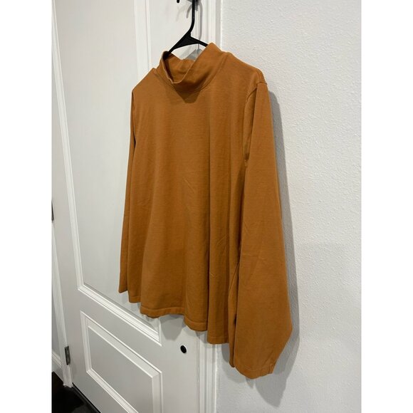 High Neck Long Sleeve Shirt Brown Tan Pullover Neutral Essential Minimalist - Picture 3 of 7